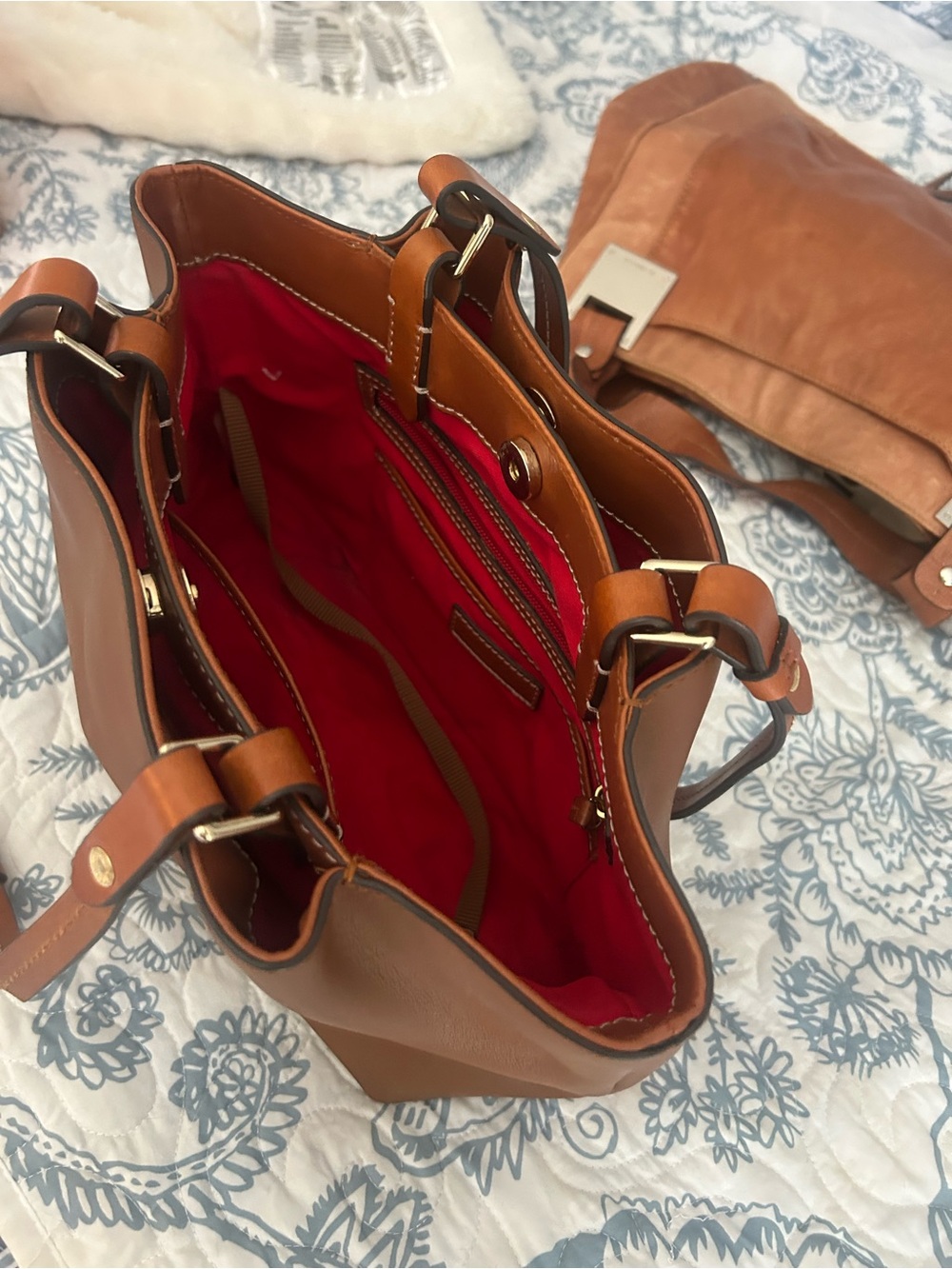 Dooney & Bourke Cognac Brown Leather Tote with Gold Accent - Picture 2 of 4